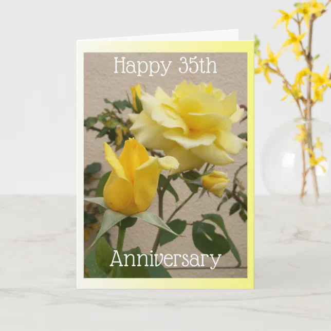 Yellow Rose Personalised 35th Wedding Anniversary Card | Zazzle