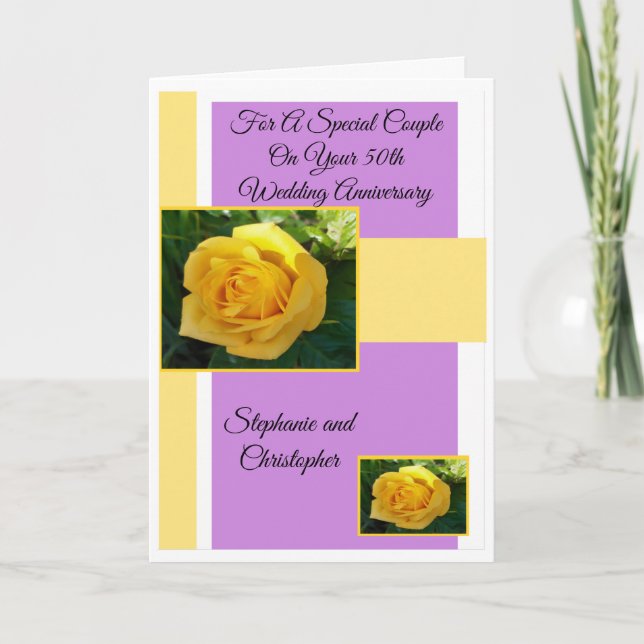 Yellow Rose Personalised 50th Wedding Anniversary Card (Front)