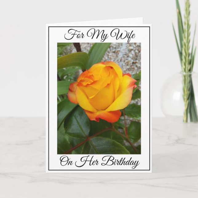 Yellow Rose Personalised Wife Birthday Card (Front)
