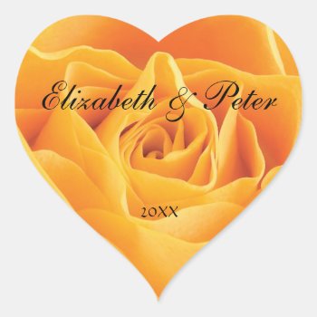 Yellow Rose Personalized Heart Wedding Sticker by pjwuebker at Zazzle