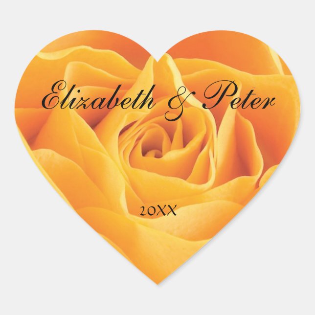 Yellow Rose Personalized Heart Wedding Sticker (Front)