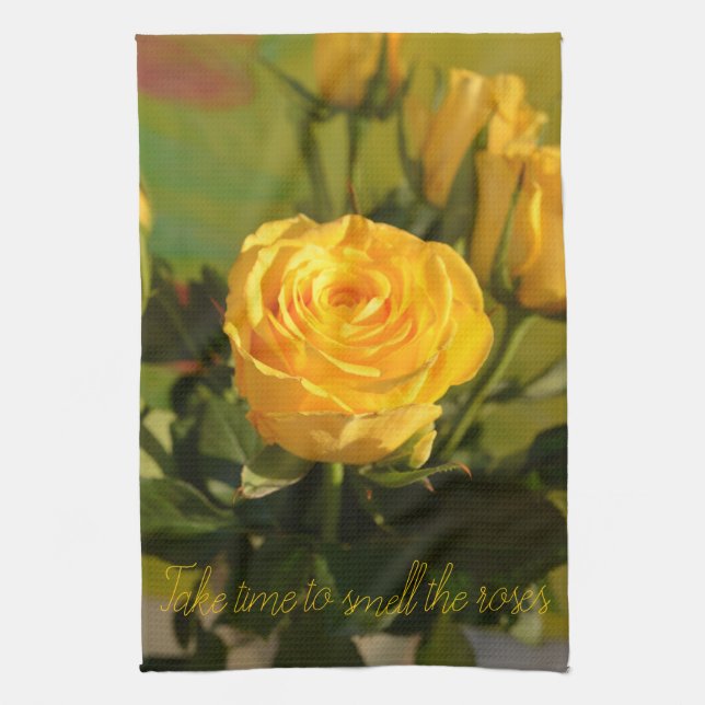 Yellow Rose Personalized Kitchen Towel (Vertical)