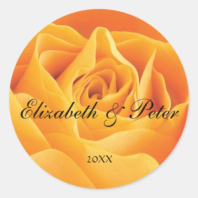 Yellow Rose Personalized Round Wedding Sticker (Front)