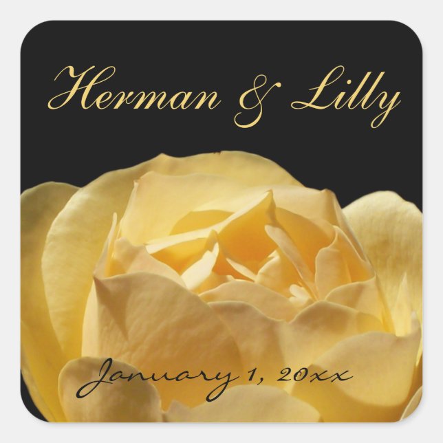 Yellow Rose Personalized Wedding Square Sticker (Front)