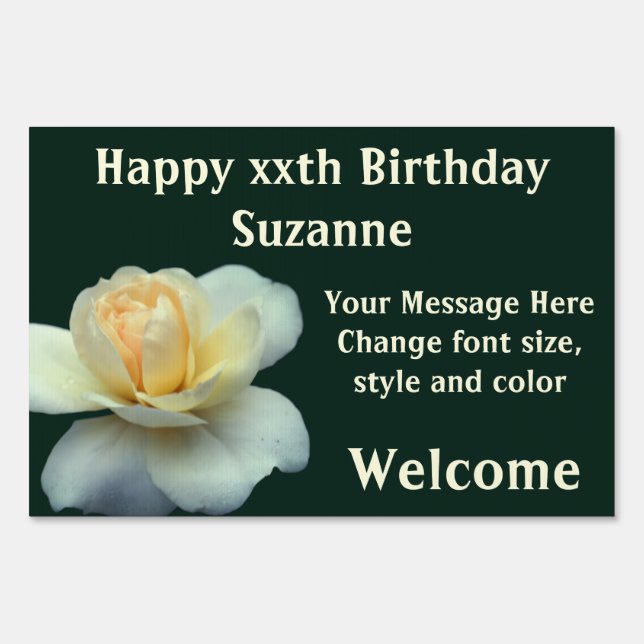 Yellow Rose Petals Personalized Birthday Sign (Front)