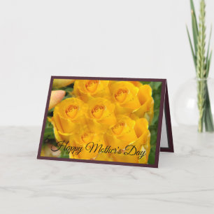 Yellow Rose Photo Pattern Dark Red Holiday Card