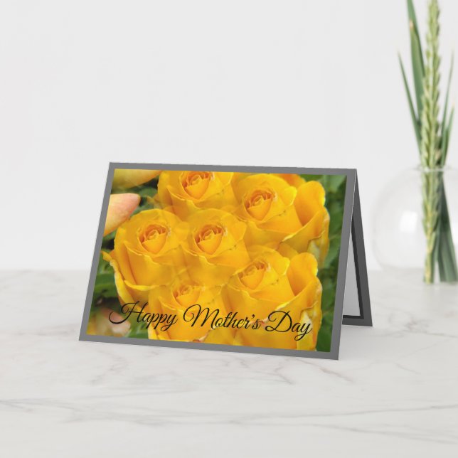 Yellow Rose Photo Pattern | Gray  Holiday Card (Front)