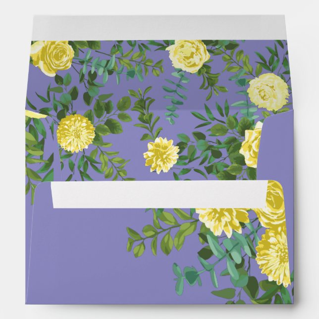 Yellow Rose & Purple Periwinkle Wedding Envelope (Back (Bottom))