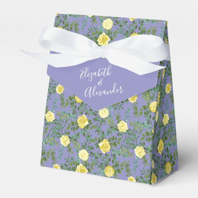 Yellow Rose & Purple Periwinkle Wedding Favor Boxes (Front Side)