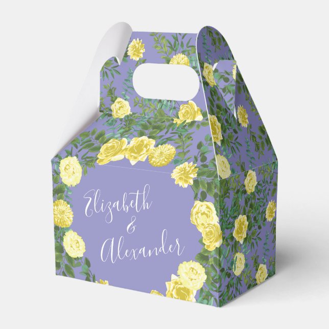 Yellow Rose & Purple Periwinkle Wedding Favor Boxes (Front Side)