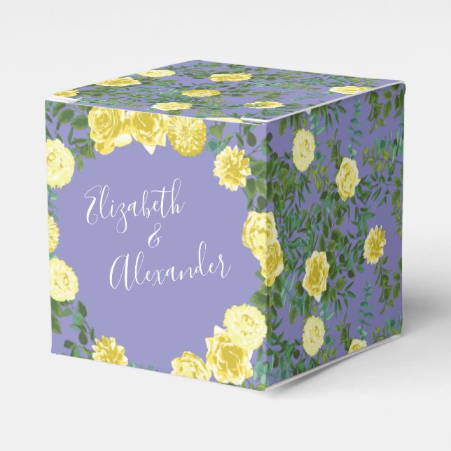 Yellow Rose & Purple Periwinkle Wedding Favor Boxes (Front Side)