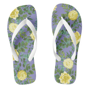 Yellow Rose & Purple Periwinkle Wedding Flip Flops
