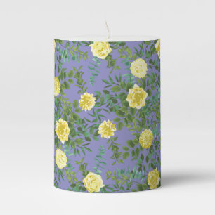Yellow Rose & Purple Periwinkle Wedding Pillar Candle