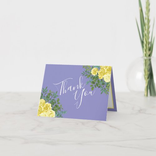 Yellow Rose  Purple Periwinkle Wedding Thank You Card