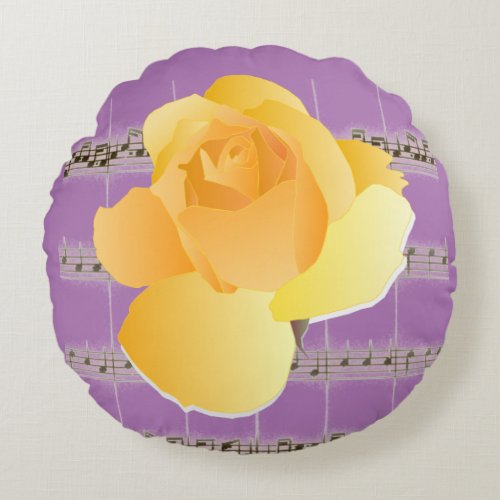 Yellow Rose PurpleVintage Sheet Music Round Pillow