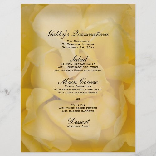 Yellow Rose Quinceaera Menu