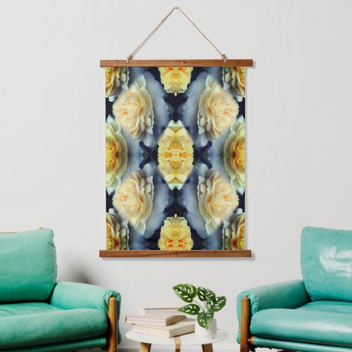 Yellow Rose Raindrops Floral Abstract Hanging Tapestry