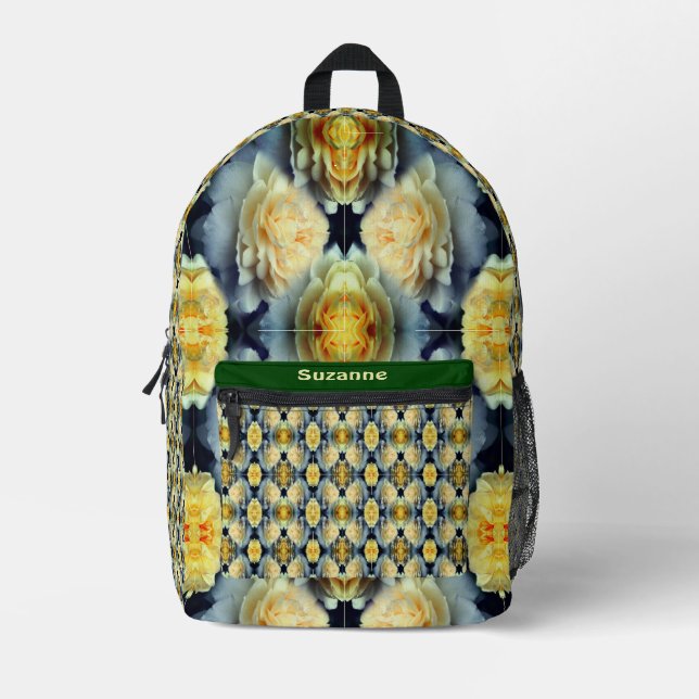 Yellow Rose Raindrops Floral Abstract Personalized Printed Backpack (Front)