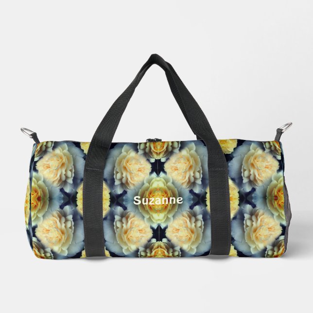 Yellow Rose Raindrops Floral Pattern Personalized Duffle Bag (Front)