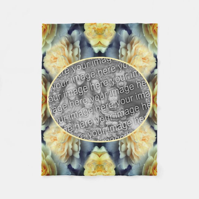 Yellow Rose Raindrops Frame Add Your Own Photo Fleece Blanket (Front)