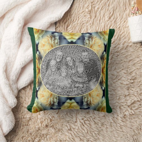 Yellow Rose Raindrops Frame Add Your Own Photo Throw Pillow