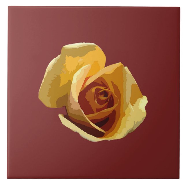 Yellow Rose, Reddish Brown Ceramic Tile (Front)