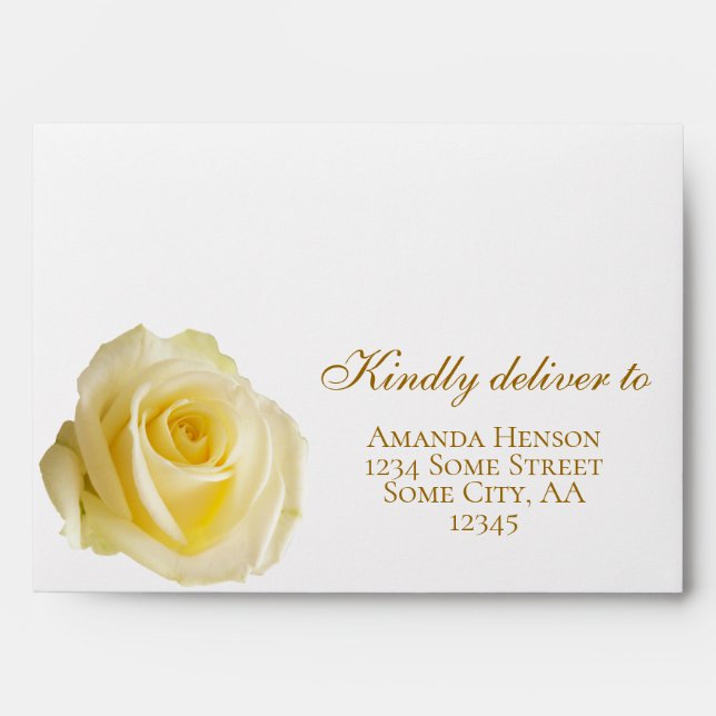 Yellow Rose Return Address Wedding Envelope (Front)