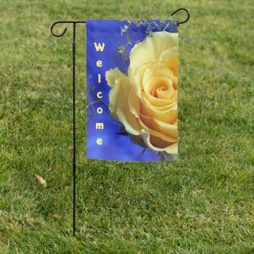 Yellow Rose Royal Blue Background Garden Flag