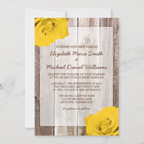 Yellow Rose Rustic Barn Wood Wedding Invitations