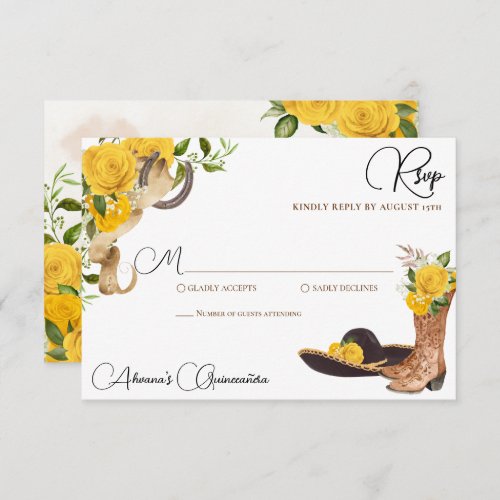 Yellow Rose Rustic Charro Western Quinceanera RSVP Card