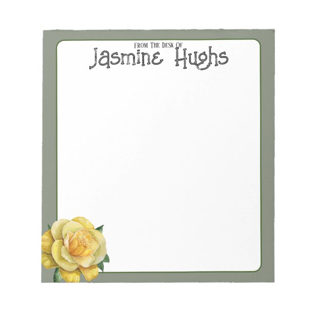 Yellow Rose Sage Personalized Desk  Notepad (Front)