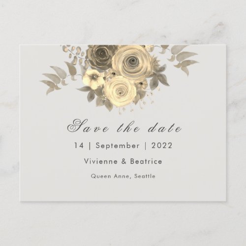 Yellow rose save the date elegant wedding announcement postcard