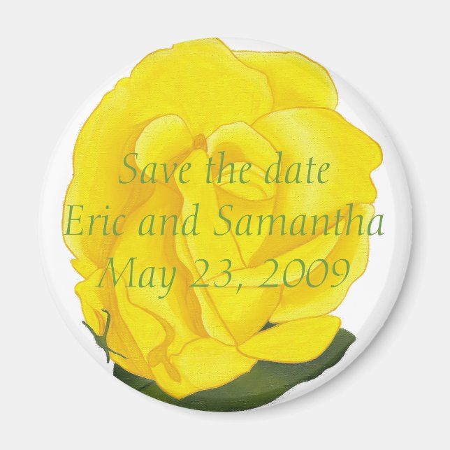 Yellow rose, Save the date wedding magnets (Front)