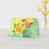 Yellow Rose Sewing Watercolor Happy Birthday Card (Yellow Flower)