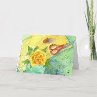 Yellow Rose Sewing Watercolor Happy Birthday
