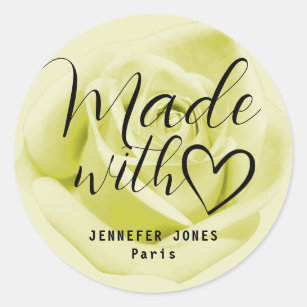 Yellow Rose Simple Minimalist Made With Love Heart Classic Round Sticker