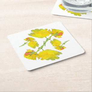 Yellow Rose. Square Paper Coaster