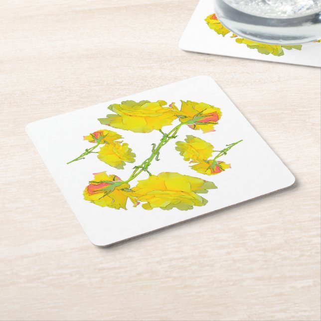 Yellow Rose. Square Paper Coaster (Angled)