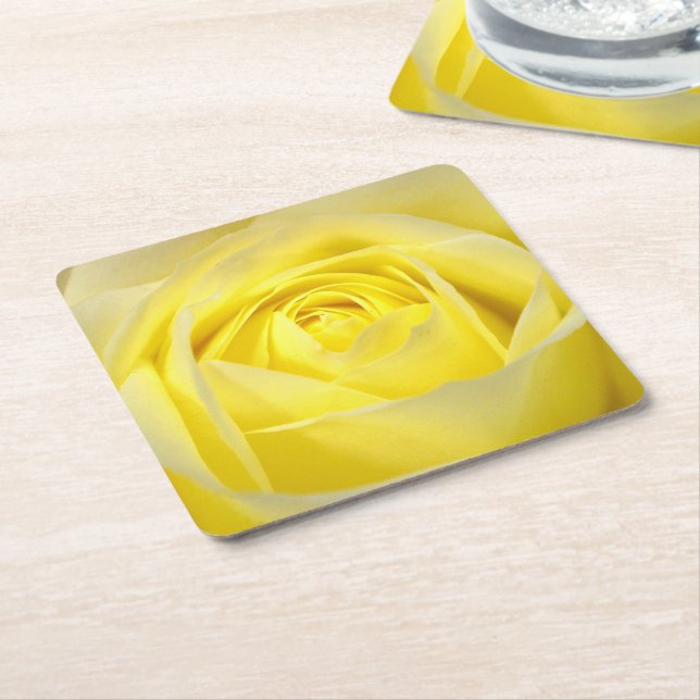Yellow Rose Square Paper Coaster (Angled)