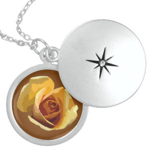 Yellow Rose Sterling Silver Round Locket Necklace