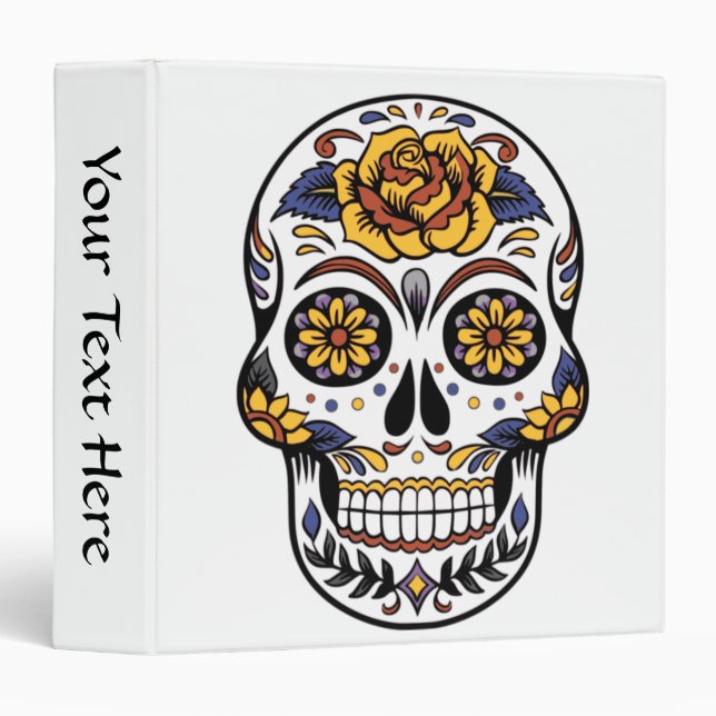 Yellow Rose Sugar Skull 3 Ring Binder (Front/Spine)