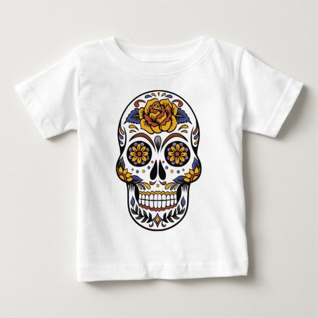 Yellow Rose Sugar Skull Baby T-Shirt (Front)