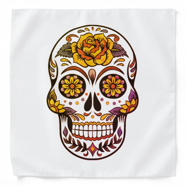 Yellow Rose Sugar Skull Bandana (Front)