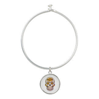 Yellow Rose Sugar Skull   Bangle Bracelet