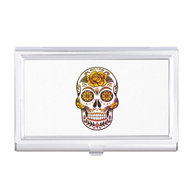 Yellow Rose Sugar Skull Business Card Case (Front)