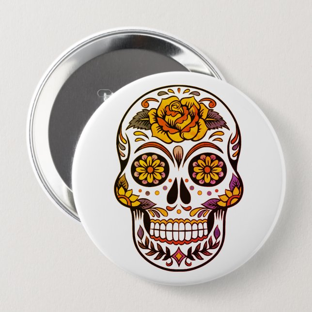 Yellow Rose Sugar Skull Button (Front & Back)
