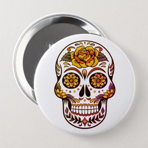 Yellow Rose Sugar Skull Button