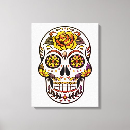 Yellow Rose Sugar Skull Canvas Print