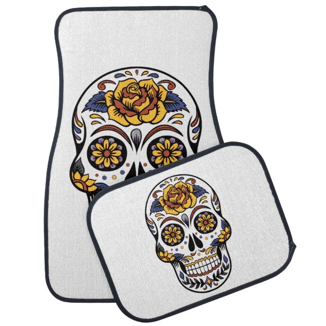 Yellow Rose Sugar Skull Car Floor Mat (Set)