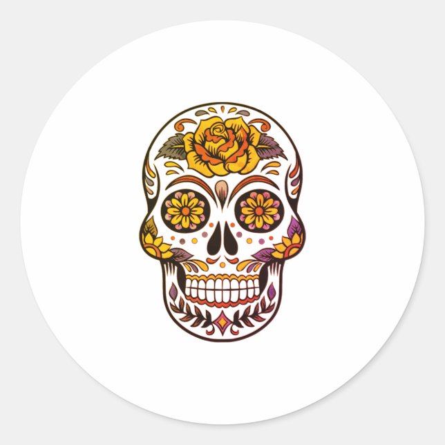 Yellow Rose Sugar Skull Classic Round Sticker (Front)